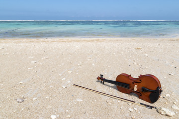 Plakat plaża woda natura skrzypce