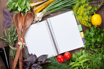 Wall Mural - Fresh garden herbs and notepad