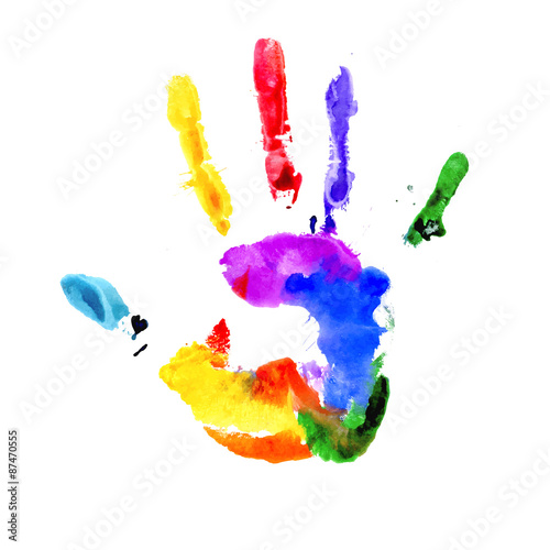 Fotografie, Obraz Handprint in vibrant colors of the rainbow