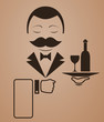 Vector cartoon style waiter with mustache icon