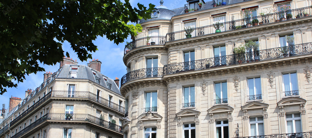 Paris / Façades d'immeubles haussmanniens - obrazy, fototapety, plakaty 