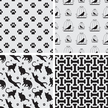 Seamless Patterns With Cat, Bird, Dog Foot Path