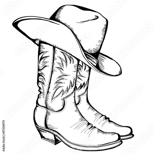 Fotomural Cowboy boots and hat.Vector graphic illustration isolated