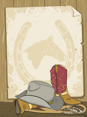 Wall Mural - Cowboy background with boots and hat.Vector old paper