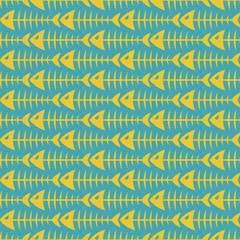 Wall Mural - Angry fish bone skeleton seamless pattern. Green and orange