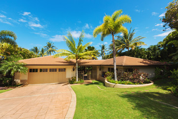 Exterior View of Luxury Home, Front Lawn and Driveway