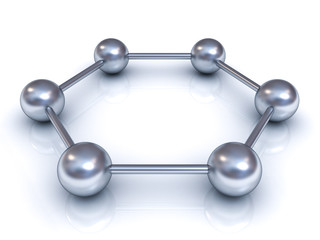 Aufkleber - 3d hexagonal molecular structure model isolated over white background with reflection and shadow