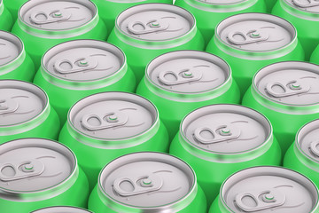 Poster - green drink metallic cans, top view