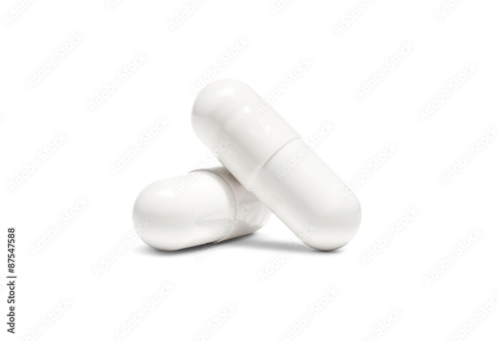 white pill capsule isolated on white background - obrazy, fototapety, plakaty 
