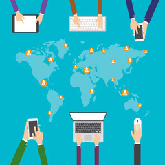 flat design illustration, Internet shopping,  E-commerce. social media networks and communication concepts