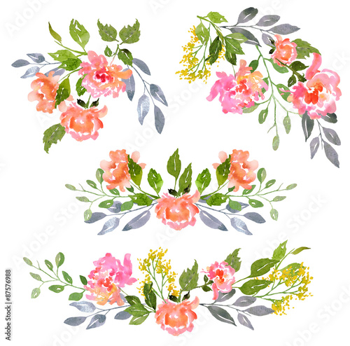Set of Watercolor floral composition