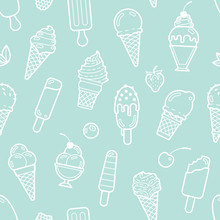 Vector Cute Mint Seamless Pattern With Ice Creams