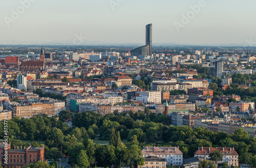 Obraz w ramie Wroclaw, Poland - June 17, 2015: Aerial view of Wroclaw city