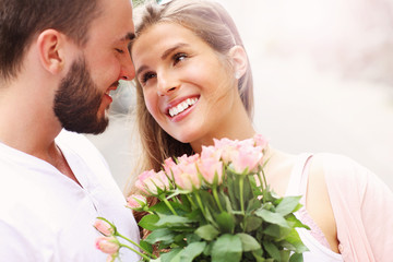 Sticker - Young romantic couple with flowers