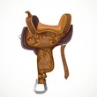 Brown saddle with ornaments and embroidery for equestrian sport