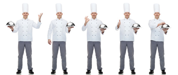 Sticker - happy male chef cook holding cloche