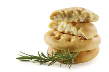 Typical Italian Focaccia With Rosemary On White Background