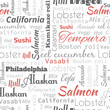 © fafarumba - Sushi and roll words, tags. Seamless pattern