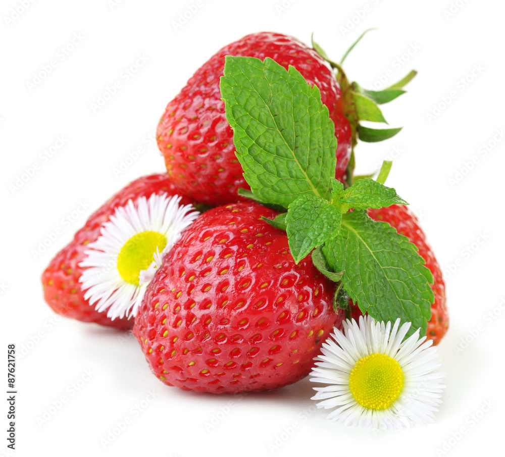Red ripe strawberries, isolated on white