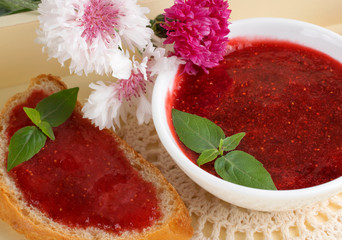 Wall Mural - Canned strawberry confiture and jam sandwich