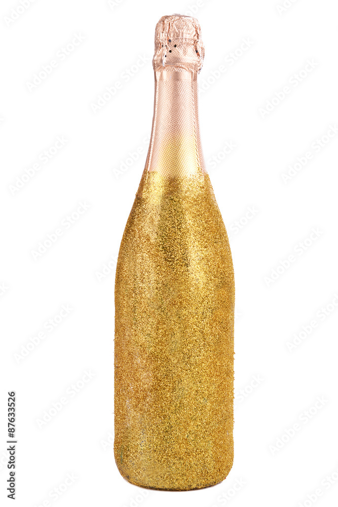 Bright bottle of champagne isolated on white
