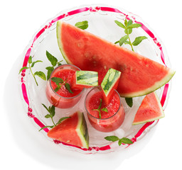 Sticker - Cold watermelon juice decorated with mint, top view