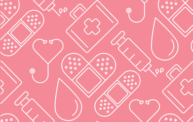 minimal flat line style medical conceptual seamless pattern background vector