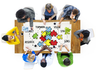Canvas Print - teamwork team connection strategy partnership support puzzle con