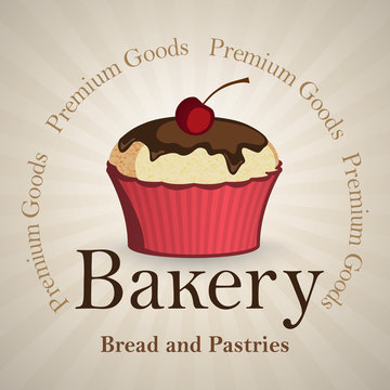 Bakery background with vanilla cupcake