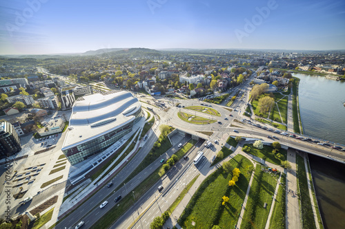 Zdjęcie XXL Panorama z góry nowoczesnej części Krakowa