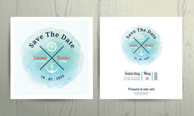 Nautical water colour wedding invitation card template set