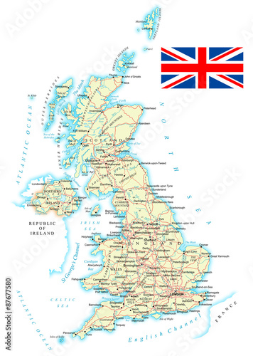 Cuadros en Lienzo United Kingdom - detailed map - illustration