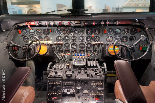 Fotografie, Obraz Airplane interior, cockpit view inside the airplane