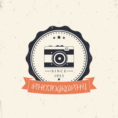 Wall Mural - photography, photographer grunge vintage logo, emblem, sign with retro camera, vector illustration, eps10