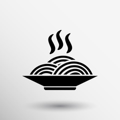 Single black silhouette vector icon bowl with ramen