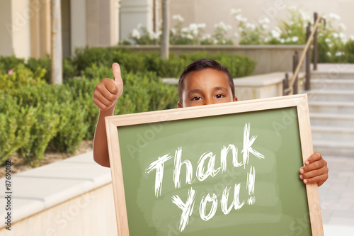 Boy Giving Thumbs Up Holding Thank You Chalk Board
