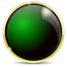 Shiny Round Green Button With Golden Frame