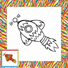 Canvas Print - Cartoon rocket (first). Coloring book