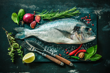 Fresh Gilt-head bream with spices and seasoning