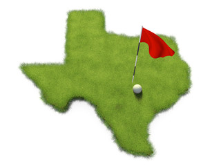 Wall Mural - Golf ball and flag pole on course putting green shaped like the state of Texas