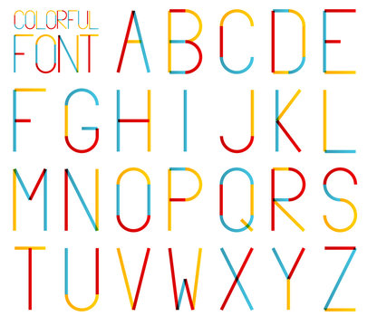 Isolated set of high and thin colorful alphabet