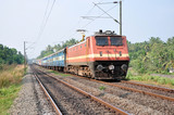 Fototapeta Koty - A passenger train being hauled by an electric locomotive in Kerala, India.