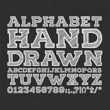 Chalk Sketched Striped Alphabet Abc Vector Font. Type Letters