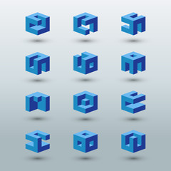 Poster - Abstract logo templates. Set of cubic shapes.