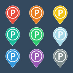 Poster - Set of color parking pointer icons. Vector illustration.