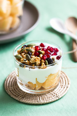 Granola with Greek yogurt and Cantaloupe