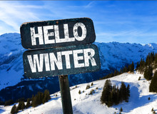 Hello Winter Sign With Sky Background