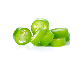 Poster - sliced green chilies on white background