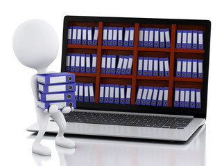 Poster - 3d White people with Laptop and files.