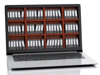 Poster - 3d Laptop and files. isolated white background